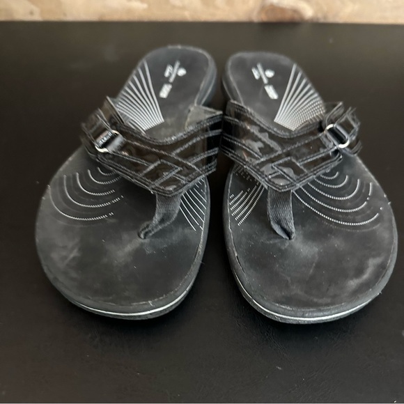 CLARKS Cloudsteppers Breeze Sea  Black Patent Flip Flop Slip On Sandal Ladies 10 - Picture 5 of 11